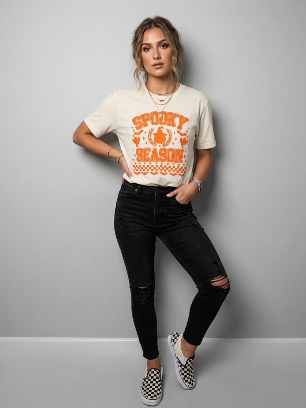 🎃👻✨🏁🦇NWOT Tultex “Spooky Season Graphic T-Shirt” 💯% Cotton🙌🏻 Orange🍊Cream🍦XL